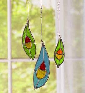 Hanging Stained Glass Peacock Feathers, Set of 3