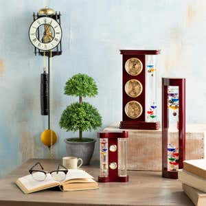 Galileo Weather Station Thermometer Barometer Hygrometer & Clock Wood Frame