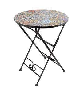 Mosaic Tile 3-Piece Bistro Set with Folding Chairs and Table