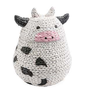 Woven Cow Storage Basket with Lid