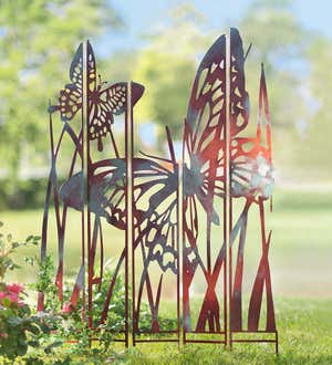 Butterfly Garden Metal Panel Stakes with Antique Finish, Set of 5