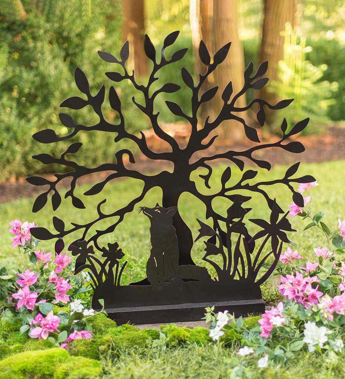 Fox and Tree Freestanding Metal Garden Silhouette