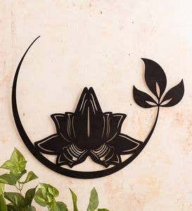 Lotus Flower Praying Hands Metal Silhouette Wall Art
