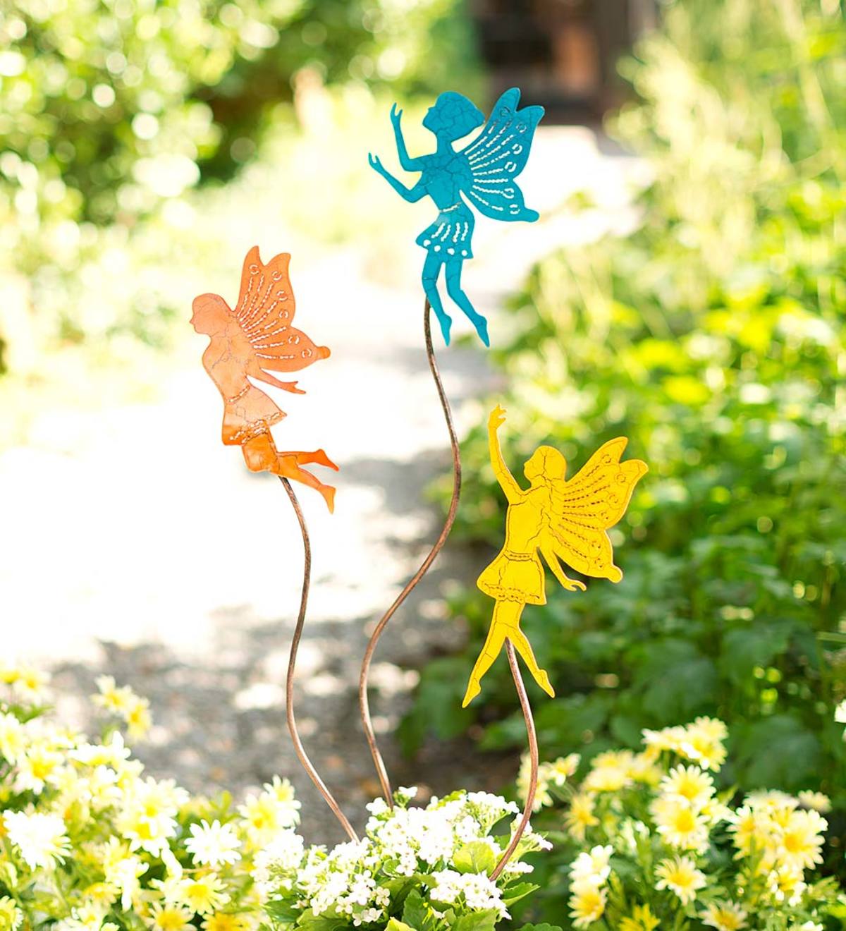 Colorful Fairy Silhouette Metal Garden Stakes, Set of 3