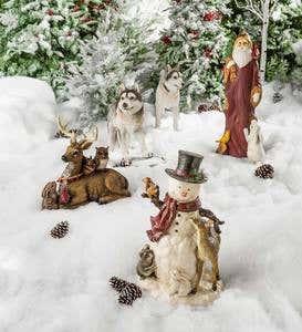 Holiday Woodland Snowman Statue with Animals