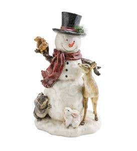 Holiday Woodland Snowman Statue with Animals