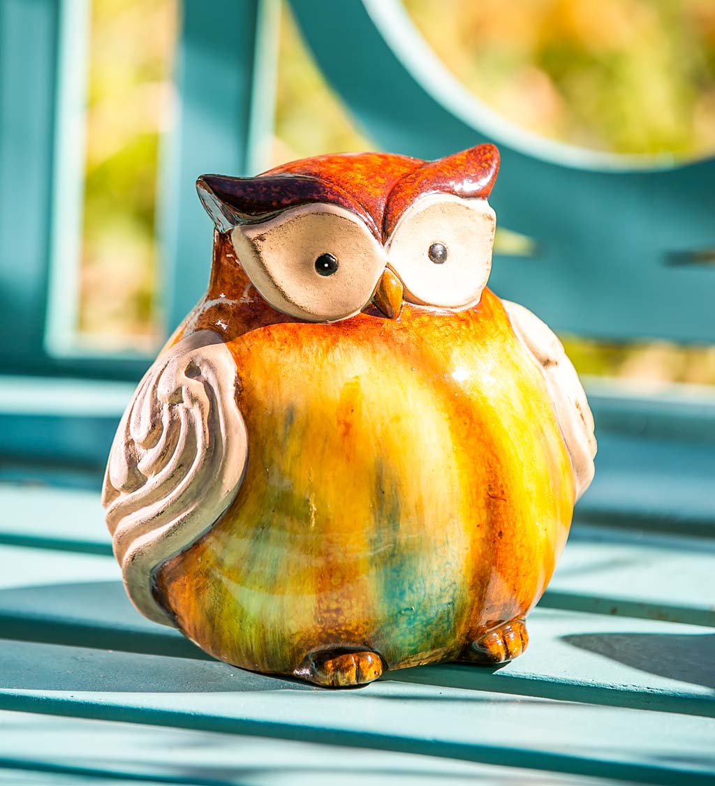 Short Glazed Owl Terracotta Figurine
