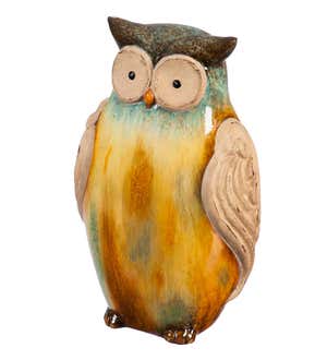 Short Glazed Owl Terracotta Figurine