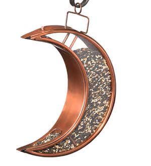 Copper and Plexiglass Crescent Moon Hanging Bird Feeder - Copper