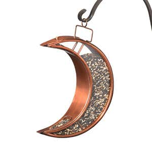 Copper and Plexiglass Crescent Moon Hanging Bird Feeder - Copper