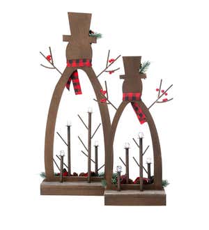 Tabletop Lighted Wooden Snowmen, Set of 2