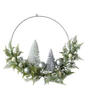 Lighted Holiday Hoop Wreath with Bottle Brush Trees