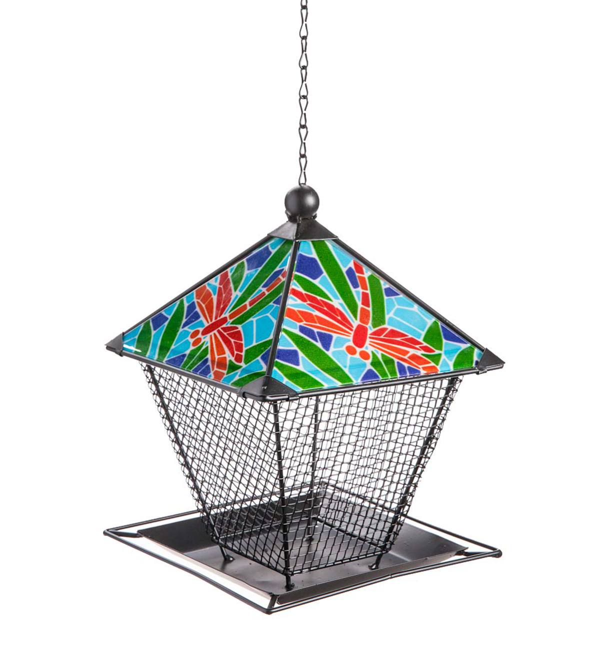 Metal and Ceramic Dragonfly Birdfeeder