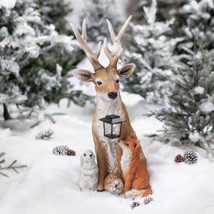 Deer and Friends Solar Holiday Figurine
