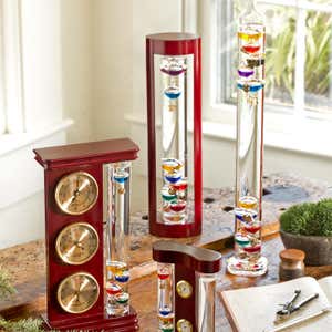 Hanging Galileo Thermometer with Cherry Finished Wood Frame