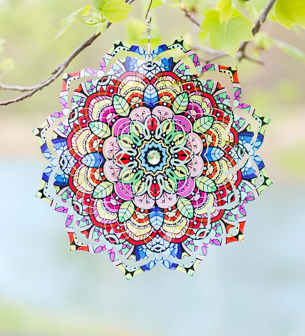 Mandala Flower Optical Illusion Hanging Metal Spinner