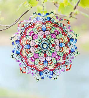 Mandala Flower Optical Illusion Hanging Metal Spinner