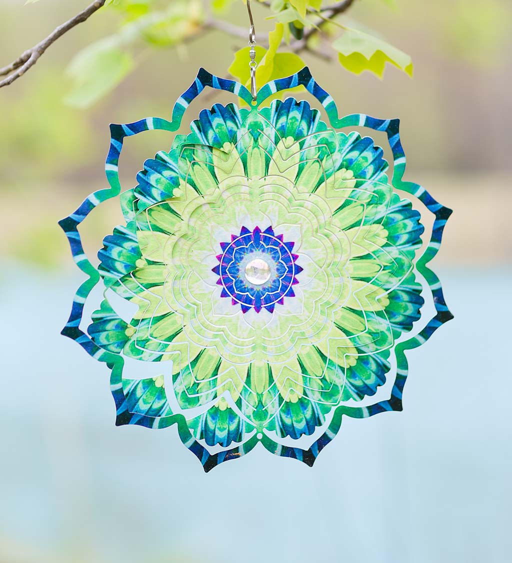 Mandala Lotus Optical Illusion Hanging Metal Spinner