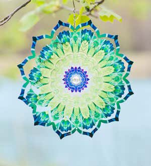 Mandala Lotus Optical Illusion Hanging Metal Spinner