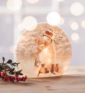 Lighted Snowman and Kittens Tabletop Decor