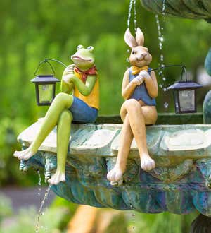 Indoor/Outdoor Sitting Bunny Sculpture with Solar Lantern