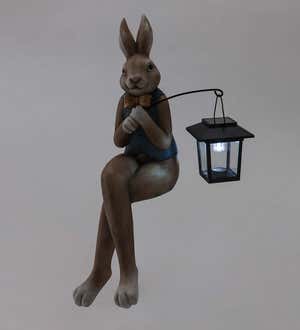 Indoor/Outdoor Sitting Bunny Sculpture with Solar Lantern