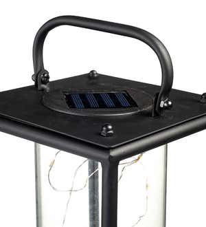 Glass Firefly Solar Lantern With String Lights, Small - Black