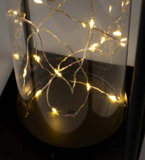 Glass Firefly Solar Lantern With String Lights, Small - Black