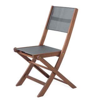 Outdoor Eucalyptus and Textilene Folding Chairs, Set of 2