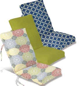 Sale! Polyester Classic High Back Chair Cushion With Ties, 46”x 20”with hinge 19”from bottom - Moss Plaid