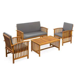 Mission-Style Acacia Wood Outdoor Seating Set with Cushions
