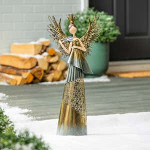 Indoor/Outdoor Golden Angel with Violin Metal Statue