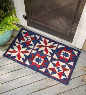 Indoor/Outdoor Patriotic Quilt Polypropylene Hooked Rug