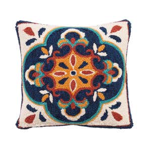 Indoor/Outdoor Tile-Inspired Hooked Polypropylene Throw Pillow