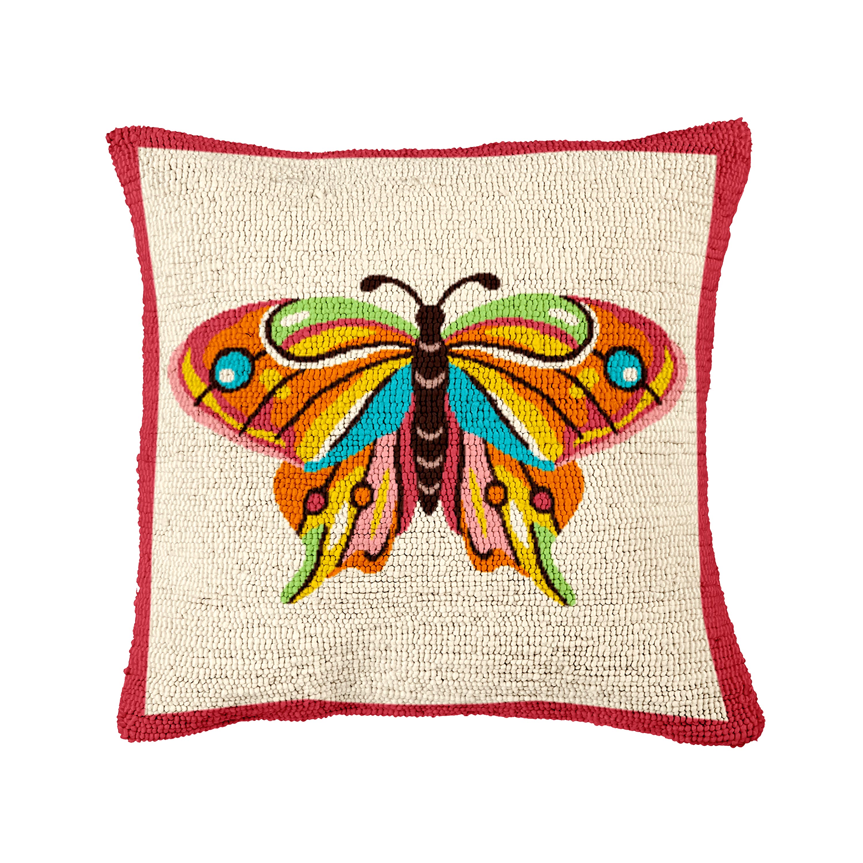 Indoor/Outdoor Hooked Butterfly Pillow