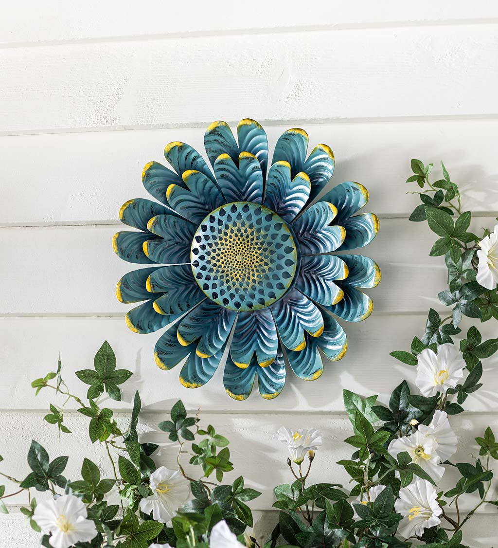Blue Flower Distressed Metal Wall Art