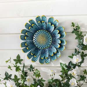 Blue Flower Distressed Metal Wall Art