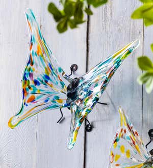 Art Glass Butterflies with Iron Feet, Set of 3