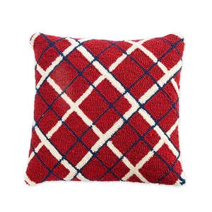 Indoor/Outdoor Patriotic Plaid Polypropylene Hooked Pillow