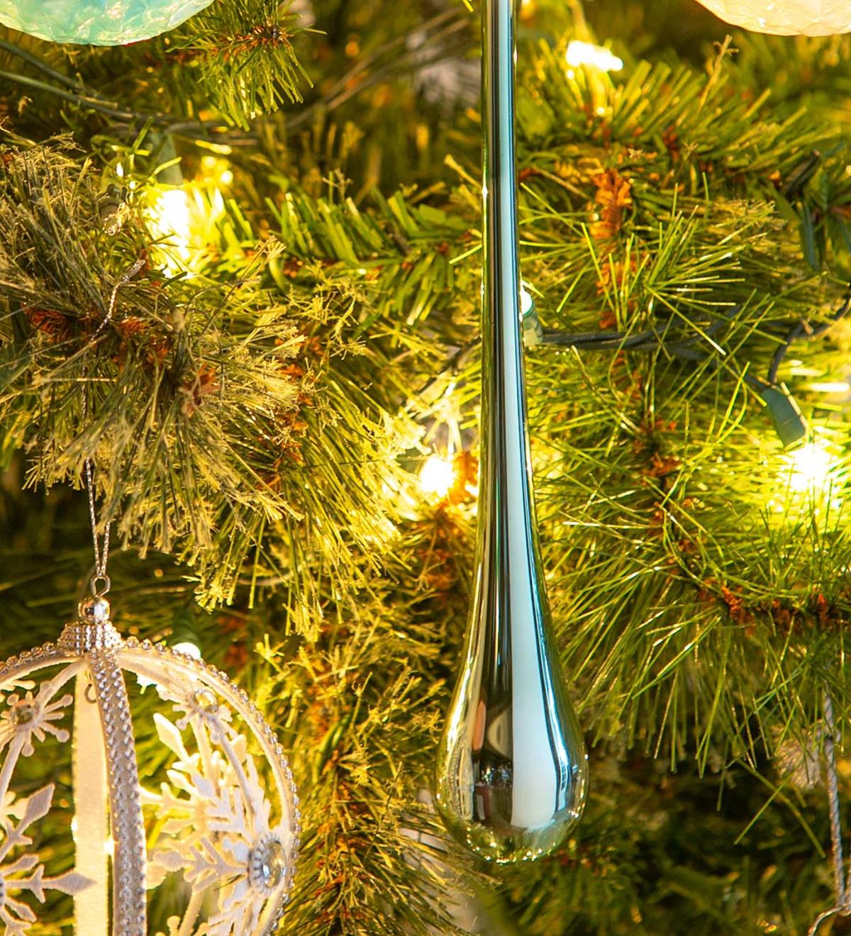 Elongated Blue and Silver Teardrop Ornaments, Set of 6