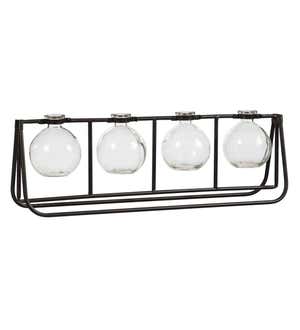 Clear Glass Bud Vases with Metal Rack