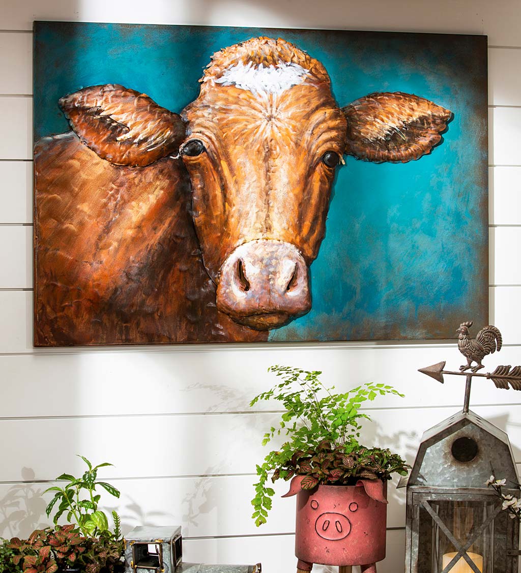 Handcrafted Metal 3D Cow Wall Art