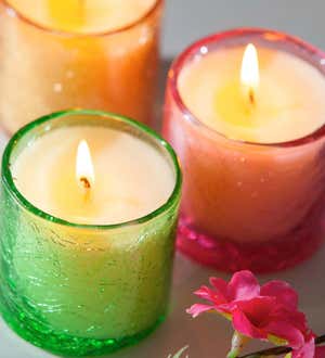 Colored Crackle Glass Candle Gift Set, Set of 3
