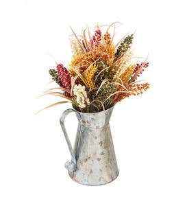 Heather Floral Arrangement in Galvanized Metal Pitcher