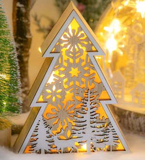 LED Wooden Tree with Woodland Scene Lighted Decor