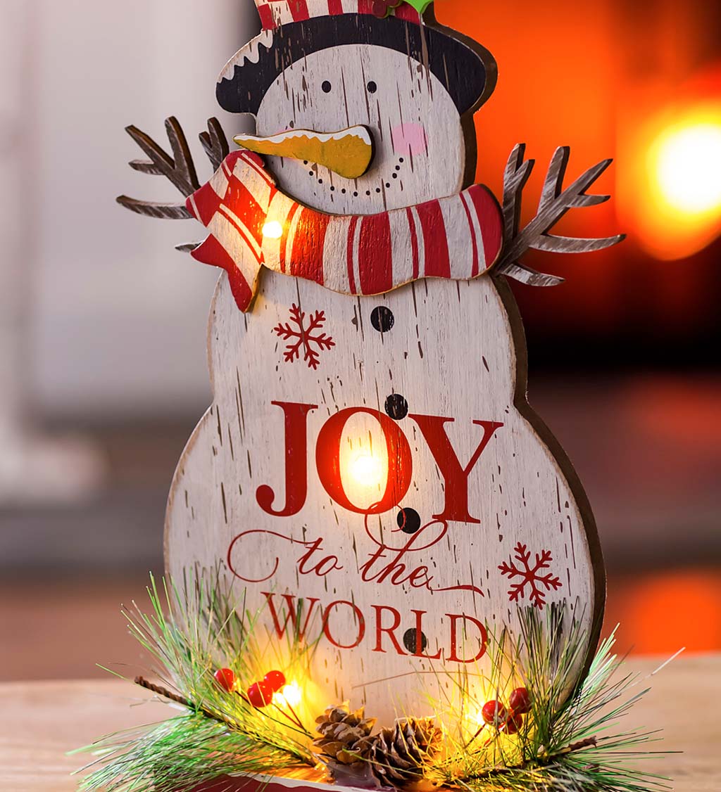 LED Joy to the World Wooden Snowman Table Decor