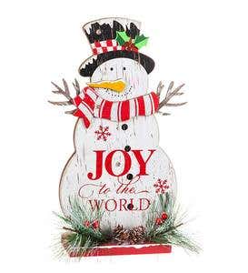 LED Joy to the World Wooden Snowman Table Decor