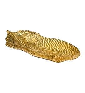 Large Gold Glass Feather Table Tray