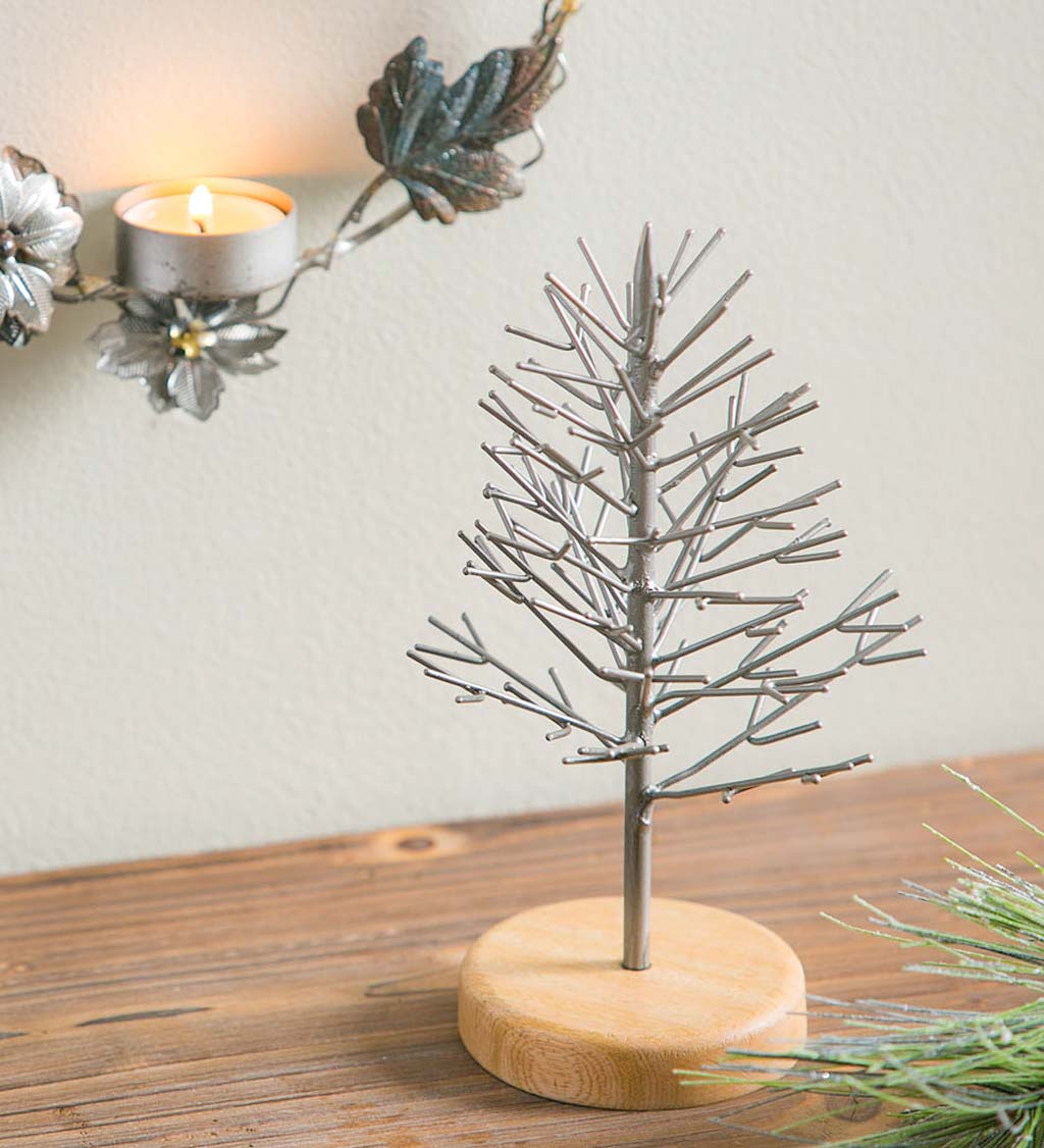 Metal Tree with Wooden Base Decor