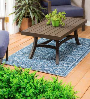 Indoor/Outdoor Navy Blue Patterned Rug - Navy Blue